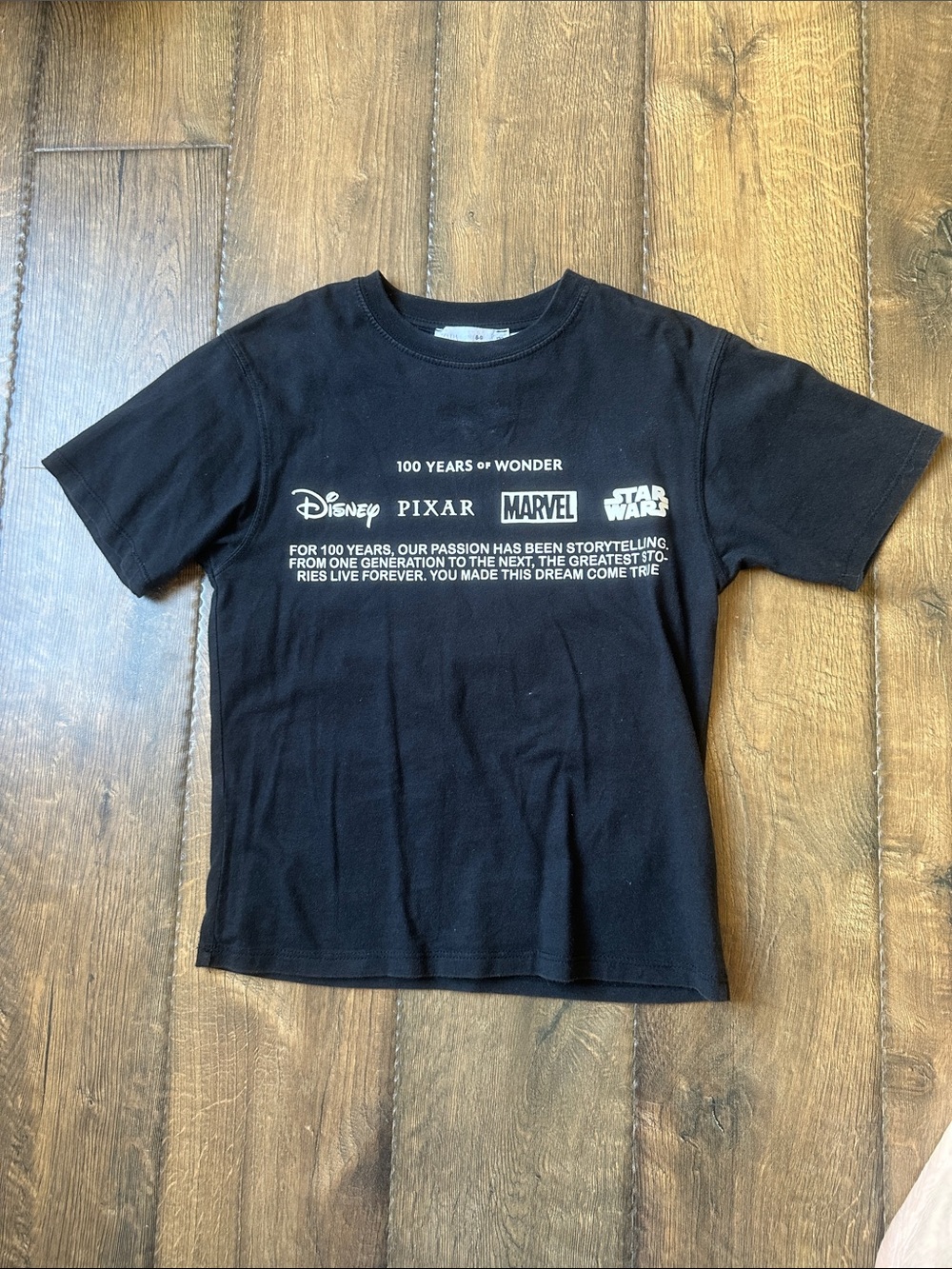 Disney 100 Zara black kids shirt sleeve t-shirt size 8-9 with logos on back
